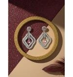 Women's Brass Silver Plated Drop Earrings (Pink)