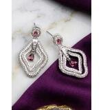 Women's Brass Silver Plated Drop Earrings (Red)