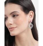 Women's Brass Silver Plated Drop Earrings (Red)