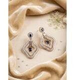 Women's Brass Silver Plated Drop Earrings (Blue)