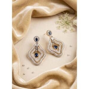 Women's Brass Silver Plated Drop Earrings (Blue)