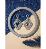 Women's Brass Silver Plated Drop Earrings (Blue)