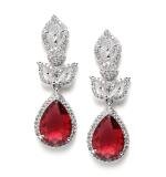 Women's Brass Silver Plated Drop Earrings (Red)