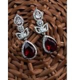 Women's Brass Silver Plated Drop Earrings (Red)