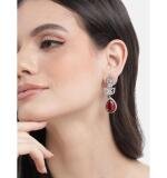 Women's Brass Silver Plated Drop Earrings (Red)
