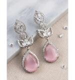 Women's Brass Silver Plated Drop Earrings (Pink)