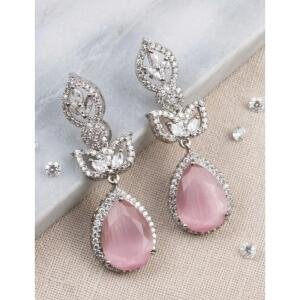 Women's Brass Silver Plated Drop Earrings (Pink)