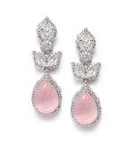 Women's Brass Silver Plated Drop Earrings (Pink)