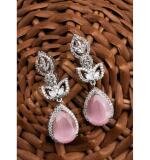 Women's Brass Silver Plated Drop Earrings (Pink)