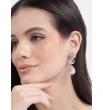 Women's Brass Silver Plated Drop Earrings (Pink)