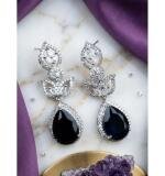 Women's Brass Silver Plated Drop Earrings (Blue)