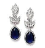 Women's Brass Silver Plated Drop Earrings (Blue)