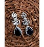 Women's Brass Silver Plated Drop Earrings (Blue)