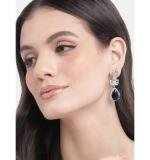 Women's Brass Silver Plated Drop Earrings (Blue)