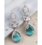 Women's Brass Silver Plated Drop Earrings (Turquoise)