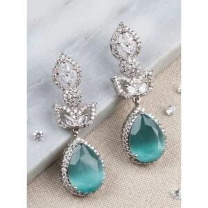 Women's Brass Silver Plated Drop Earrings (Turquoise)