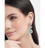 Women's Brass Silver Plated Drop Earrings (Turquoise)