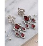 Women's Brass Silver Plated Drop Earrings (Red)