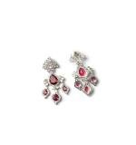 Women's Brass Silver Plated Drop Earrings (Red)