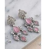 Women's Brass Silver Plated Drop Earrings (Pink)