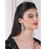 Women's Brass Silver Plated Drop Earrings (Pink)
