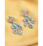 Women's Brass Silver Plated Drop Earrings (Turquoise)