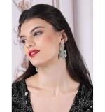 Women's Brass Silver Plated Drop Earrings (Turquoise)