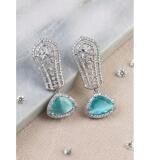 Women's Brass Silver Plated Drop Earrings (Turquoise)