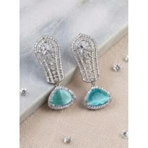 Women's Brass Silver Plated Drop Earrings (Turquoise)