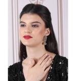 Women's Brass Silver Plated Drop Earrings (Pink)