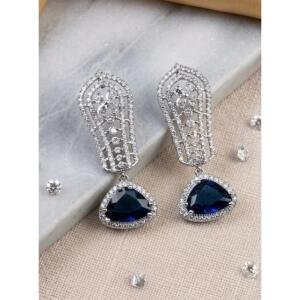 Women's Brass Silver Plated Drop Earrings (Blue)