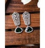Women's Brass Silver Plated Drop Earrings (Green)