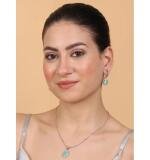 Women's Brass Silver Plated Pendant Set (Turquoise)
