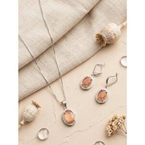 Women's Brass Silver Plated Pendant Set (Orange)
