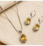Women's Brass Silver Plated Pendant Set (Yellow)