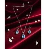 Women's Brass Silver Plated Pendant Set (Blue)