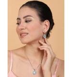 Women's Brass Silver Plated Pendant Set (Blue)