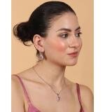 Women's Brass Silver Plated Pendant Set (Pink)