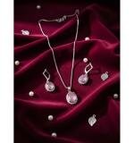 Women's Brass Silver Plated Pendant Set (Pink)