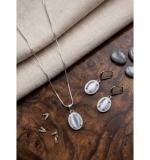 Women's Brass Silver Plated Pendant Set (Grey)