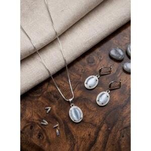 Women's Brass Silver Plated Pendant Set (Grey)