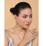 Women's Brass Silver Plated Pendant Set (Grey)