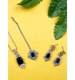 Women's Brass Silver Plated Pendant Set (Blue)