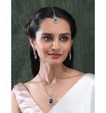 Women's Brass Silver Plated Pendant Set (Blue)