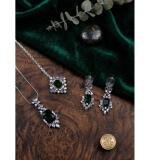 Women's Brass Silver Plated Pendant Set (Green)