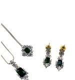 Women's Brass Silver Plated Pendant Set (Green)