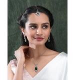 Women's Brass Silver Plated Pendant Set (Green)