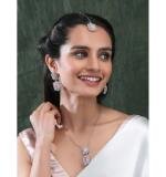 Women's Brass Silver Plated Pendant Set (Pink)