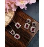 Women's Brass Silver Plated Pendant Set (Red)