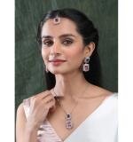 Women's Brass Silver Plated Pendant Set (Red)